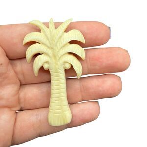 Carved Celluloid Palm Tree Brooch: Antique Art Deco Beach Wedding Jewelry